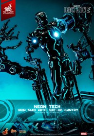 Neon Tech Iron Man with Suit-Up Gantry Iron Man 2 Action 1/6 Figure by Hot Toys