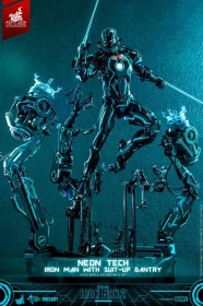 Neon Tech Iron Man with Suit-Up Gantry Iron Man 2 Action 1/6 Figure by Hot Toys