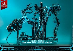 Neon Tech Iron Man with Suit-Up Gantry Iron Man 2 Action 1/6 Figure by Hot Toys