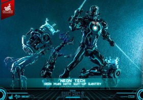 Neon Tech Iron Man with Suit-Up Gantry Iron Man 2 Action 1/6 Figure by Hot Toys