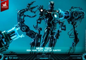 Neon Tech Iron Man with Suit-Up Gantry Iron Man 2 Action 1/6 Figure by Hot Toys