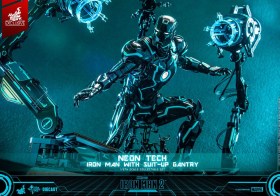 Neon Tech Iron Man with Suit-Up Gantry Iron Man 2 Action 1/6 Figure by Hot Toys