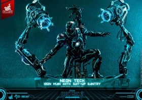 Neon Tech Iron Man with Suit-Up Gantry Iron Man 2 Action 1/6 Figure by Hot Toys