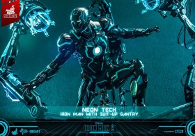 Neon Tech Iron Man with Suit-Up Gantry Iron Man 2 Action 1/6 Figure by Hot Toys