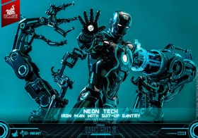 Neon Tech Iron Man with Suit-Up Gantry Iron Man 2 Action 1/6 Figure by Hot Toys