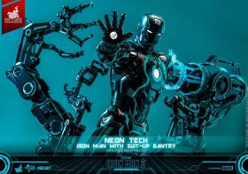 Neon Tech Iron Man with Suit-Up Gantry Iron Man 2 Action 1/6 Figure by Hot Toys