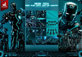 Neon Tech Iron Man with Suit-Up Gantry Iron Man 2 Action 1/6 Figure by Hot Toys