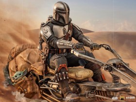 Mandalorian on Speederbike Star Wars The Mandalorian Deluxe Art 1/10 Scale Statue by Iron Studios