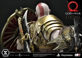 Kratos and Atreus in the Valkyrie God of War Premium Masterline Series Statue by Prime 1 Studio